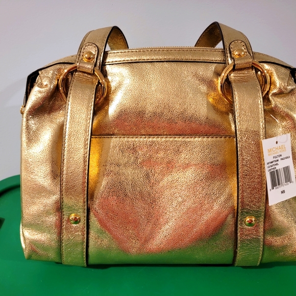 NWT GOLD LEATHER MICHAEL KORS LARGE SATCHEL - Picture 3 of 4